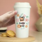 Personalised Any Message Floral Design Plastic Insulated Reusable Eco Travel Cup - Image 2