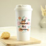Personalised Any Message Floral Design Plastic Insulated Reusable Eco Travel Cup - Image 3