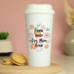 Personalised Any Message Floral Design Plastic Insulated Reusable Eco Travel Cup - Image 4