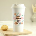Personalised Any Message Floral Design Plastic Insulated Reusable Eco Travel Cup - Image 5