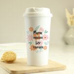 Personalised Any Message Floral Design Plastic Insulated Reusable Eco Travel Cup - Image 6