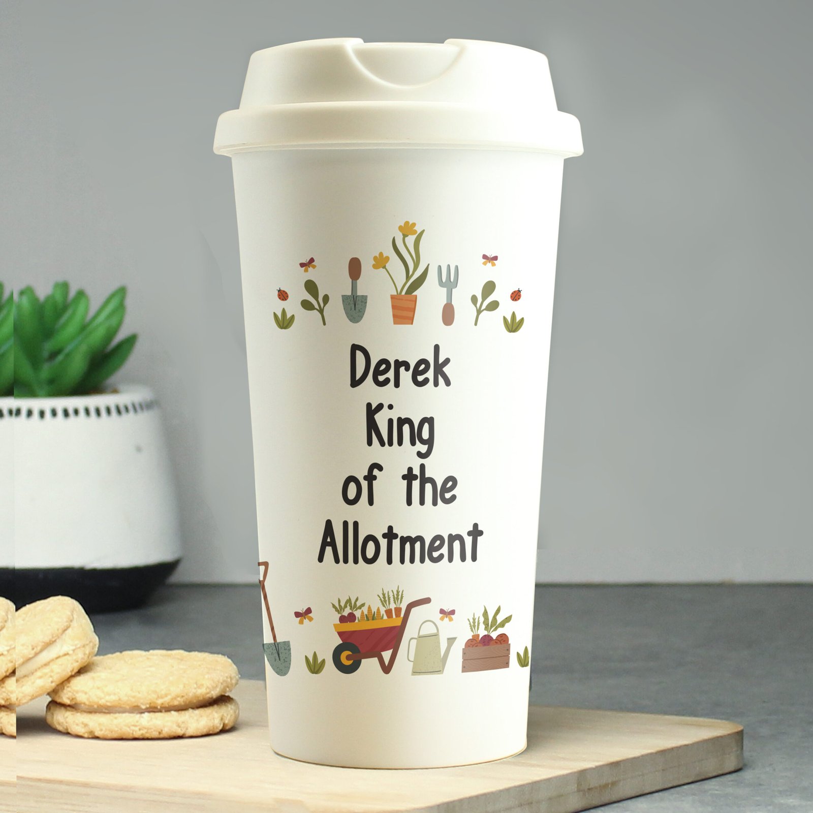 P0813C14 Personalised Gardening Themed Plastic Insulated Reusable Eco Travel Cup Personalised Gardening Themed Plastic Insulated Reusable Eco Travel Cup - Image 1