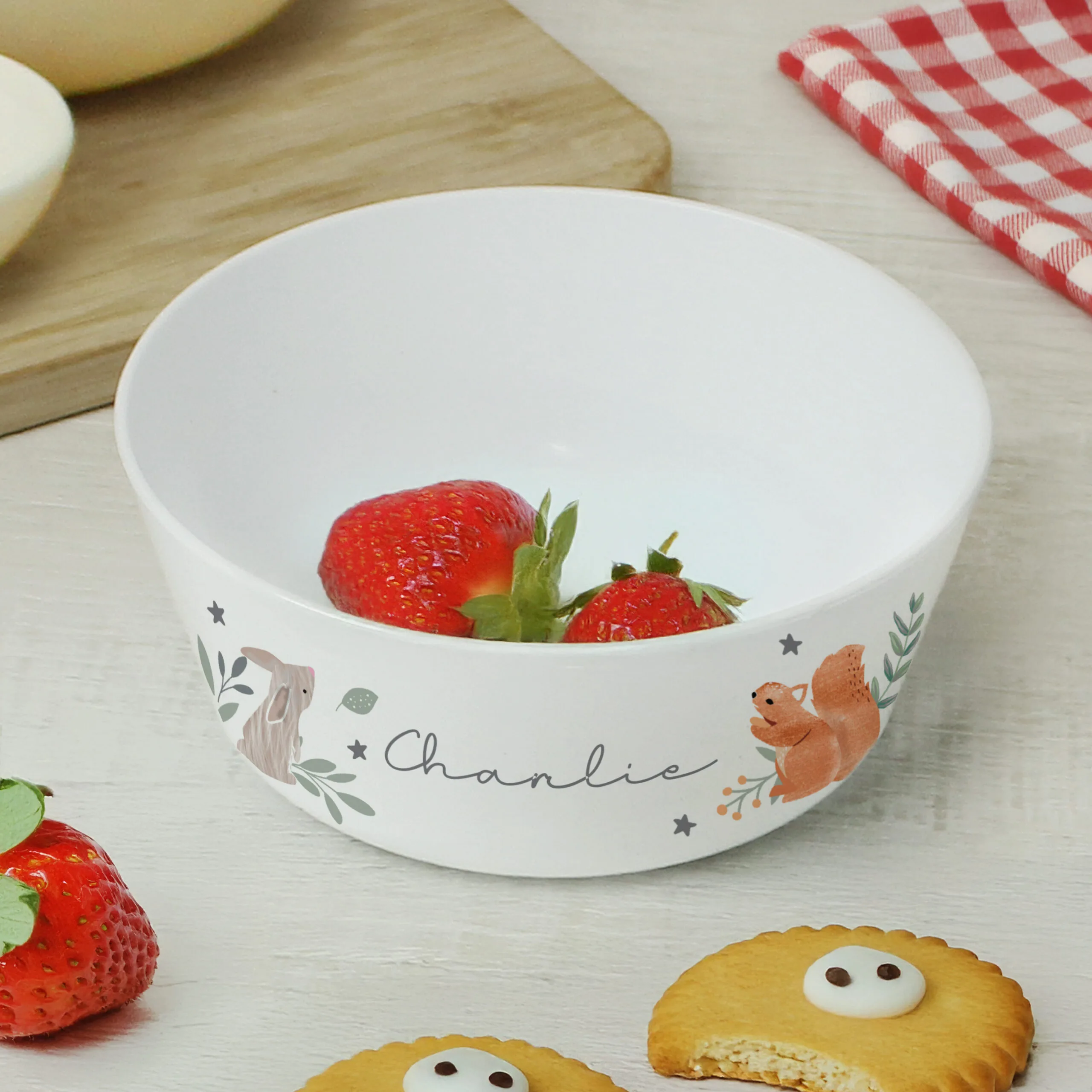 Personalised Children's Woodland Animals Design White Plastic Bowl - Image 3