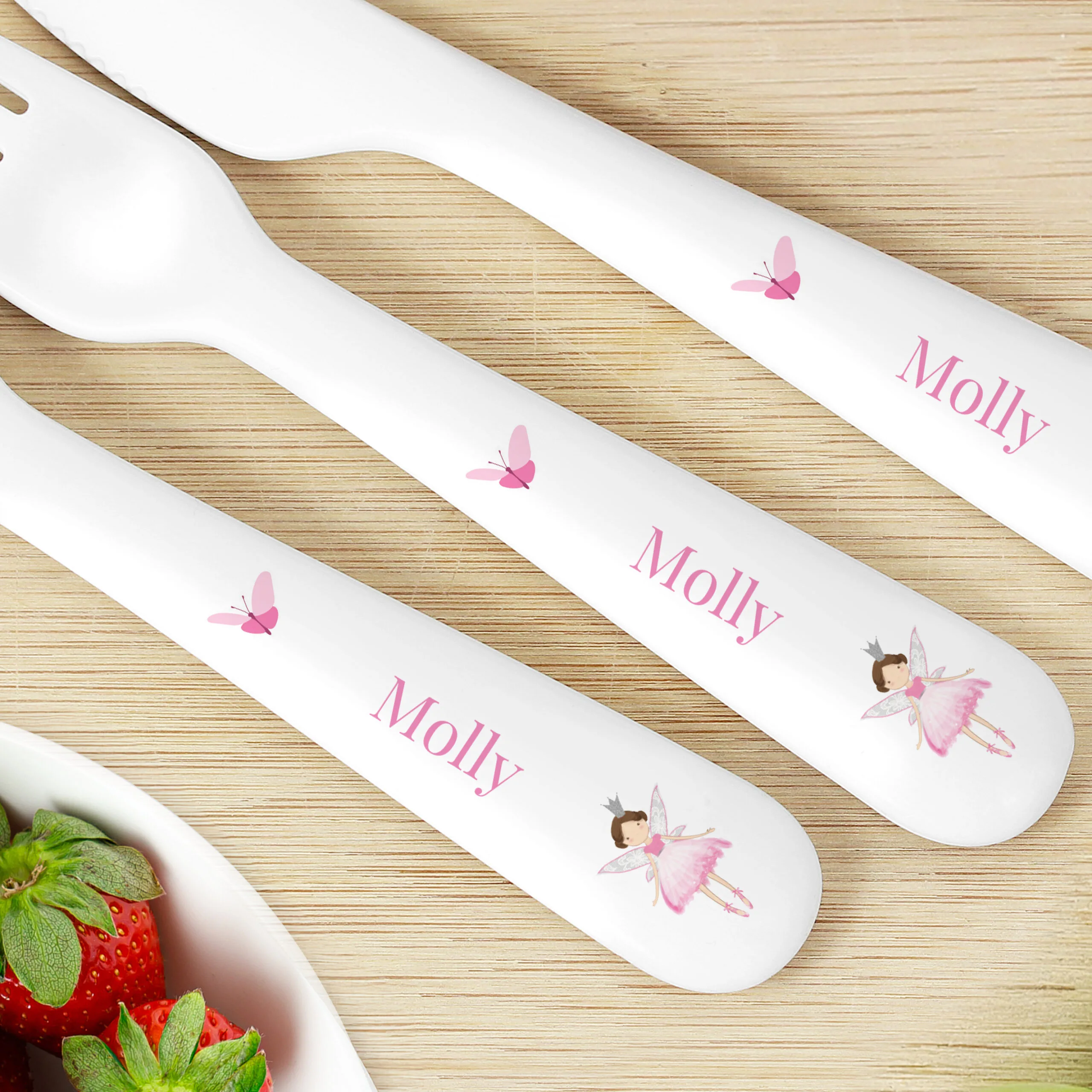 Personalised Children's Fairy Princess Design 3-Piece Plastic Cutlery Set - Image 2