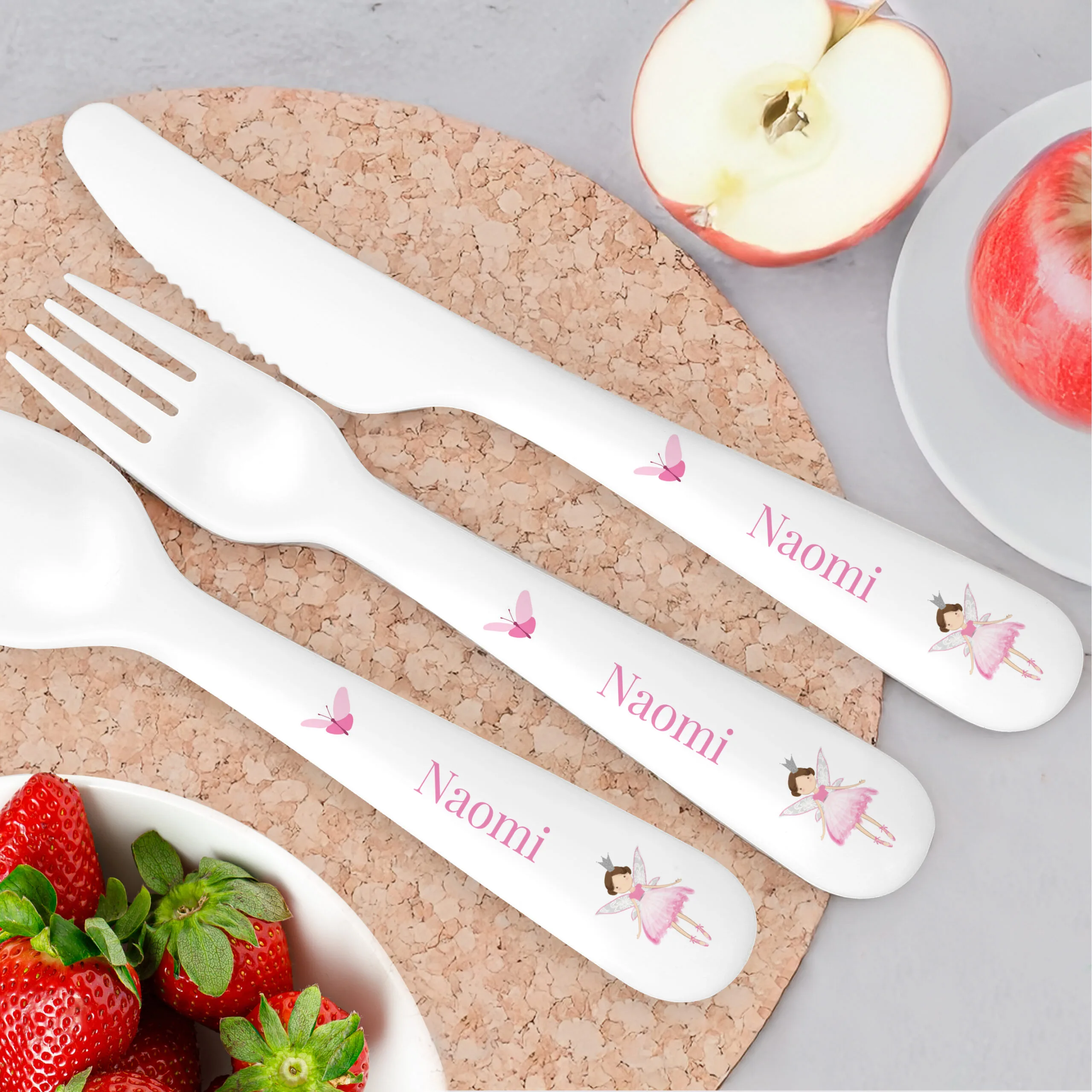 Personalised Children's Fairy Princess Design 3-Piece Plastic Cutlery Set - Image 3