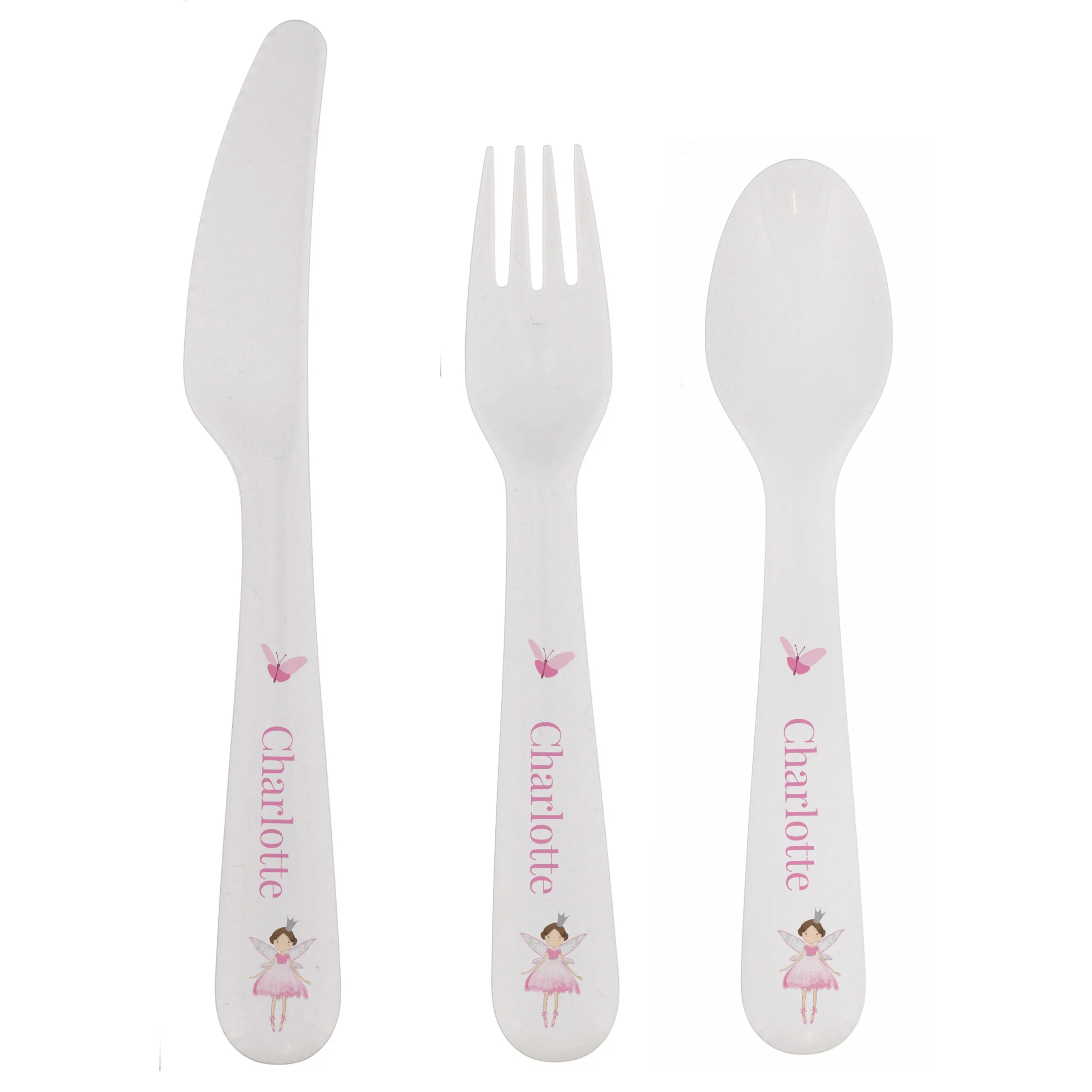 Personalised Children's Fairy Princess Design 3-Piece Plastic Cutlery Set - Image 4