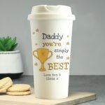 Personalised 'You're Simply The Best' Trophy Motif Plastic Travel Cup
