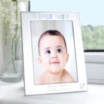 Personalised ‘Baby Boy’ Footprints Motif 5×7 Portrait Silver Aluminium Photo Frame