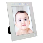 Personalised ‘Baby Boy’ Footprints Motif 5×7 Portrait Silver Aluminium Photo Frame - Image 2