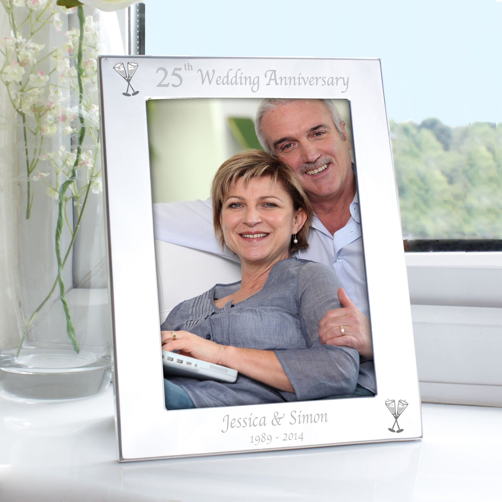 P100237 Personalised ‘25th Wedding Anniversary’ 5×7 Portrait Silver Aluminium Photo Frame Personalised ‘25th Wedding Anniversary’ 5×7 Portrait Silver Aluminium Photo Frame - Image 1