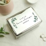 Personalised Any Message Botanical Design Silver Nickel Plated Rectangular Jewellery Box