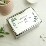 Personalised Any Message Botanical Design Silver Nickel Plated Rectangular Jewellery Box - Image 4
