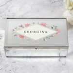 Personalised Name Only Floral Watercolour Design Mirrored Glass Jewellery Box