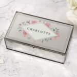 Personalised Name Only Floral Watercolour Design Mirrored Glass Jewellery Box - Image 4