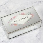 Personalised Name Only Floral Watercolour Design Mirrored Glass Jewellery Box - Image 5