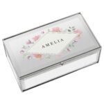 Personalised Name Only Floral Watercolour Design Mirrored Glass Jewellery Box - Image 6