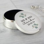 Personalised Any Message Botanical Design Silver Finish Ring Box