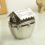 Personalised Hessian Friends Design Noah’s Ark Silver Nickel Plated Money Box - Image 3