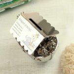 Personalised Hessian Friends Design Noah’s Ark Silver Nickel Plated Money Box - Image 4