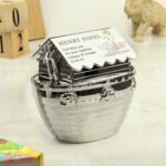 Personalised Hessian Friends Design Noah’s Ark Silver Nickel Plated Money Box - Image 5