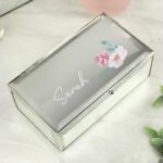 Personalised Name Only Floral Design Mirrored Glass Jewellery Box