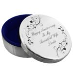 Personalised Any Message Black Swirl Design Round Silver Nickel Plated Trinket Box - Image 2