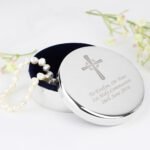 Personalised Silver Cross Motif Round Silver Nickel Plated Trinket Box