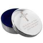 Personalised Silver Cross Motif Round Silver Nickel Plated Trinket Box - Image 2