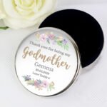 Personalised 'Godmother' Floral Watercolour Design Round Silver Nickel Plated Trinket Box