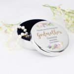 Personalised 'Godmother' Floral Watercolour Design Round Silver Nickel Plated Trinket Box - Image 4