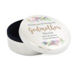 Personalised 'Godmother' Floral Watercolour Design Round Silver Nickel Plated Trinket Box - Image 5