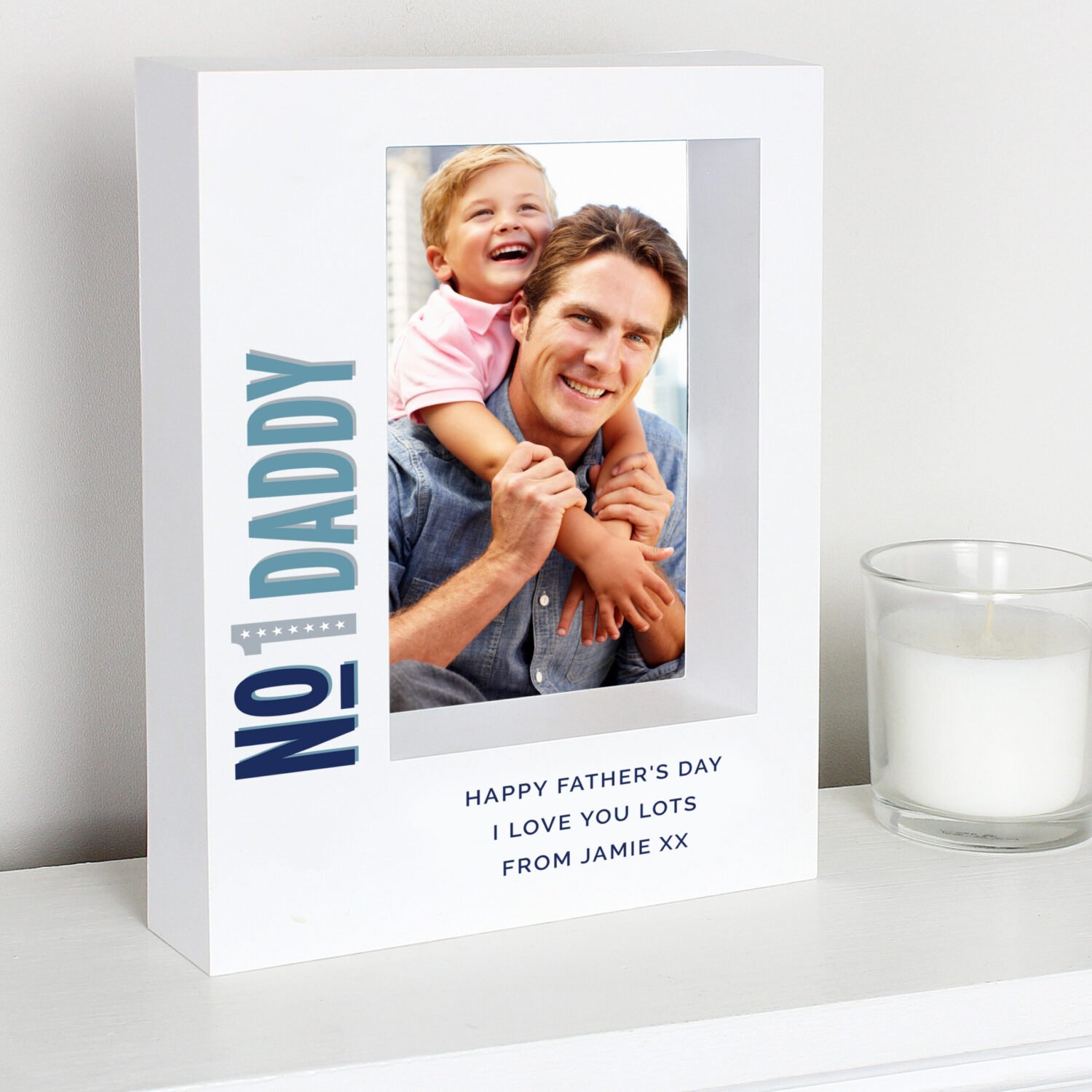 P100478 Personalised 'No.1' 5x7 Portrait White Plastic Box Photo Frame Personalised 'No.1' 5x7 Portrait White Plastic Box Photo Frame - Image 1