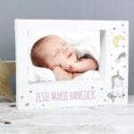 Personalised Baby Unicorn Design 7x5 Landscape White Plastic Box Photo Frame