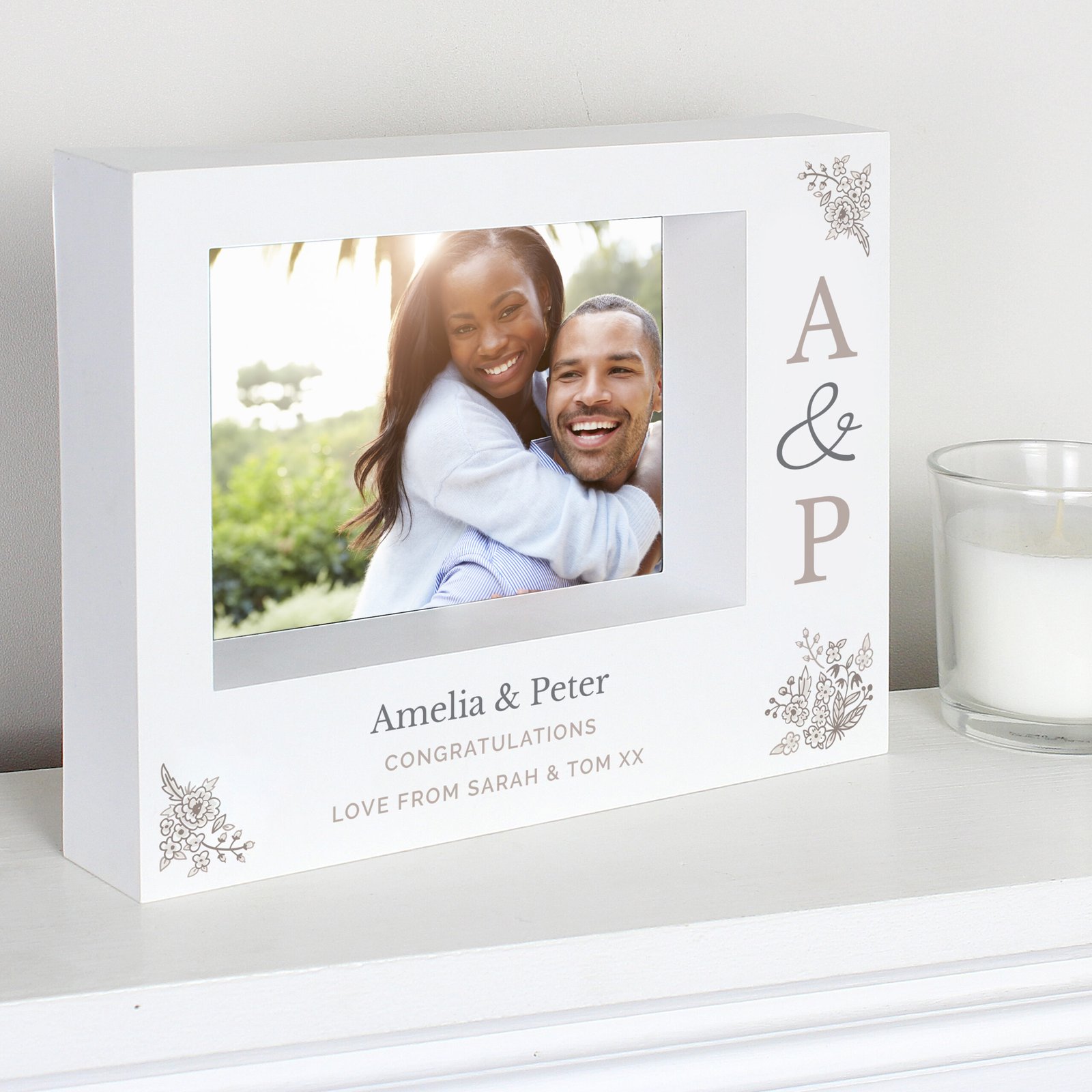 P100481 Personalised Couples Initials 7x5 Landscape White Plastic Box Photo Frame Personalised Couples Initials 7x5 Landscape White Plastic Box Photo Frame - Image 1