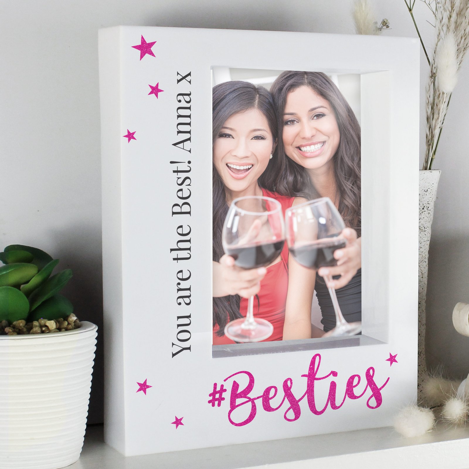 P100483 Personalised '#Besties' 5x7 Portrait White Plastic Box Photo Frame Personalised '#Besties' 5x7 Portrait White Plastic Box Photo Frame - Image 1