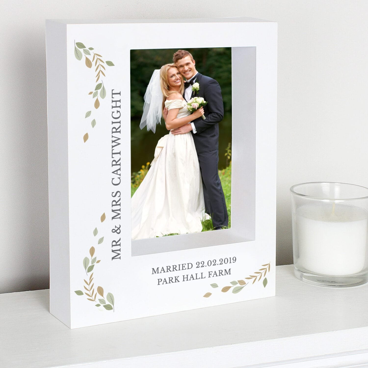 P100484 Personalised Fresh Botanical Design 5x7 Portrait White Plastic Box Photo Frame Personalised Fresh Botanical Design 5x7 Portrait White Plastic Box Photo Frame - Image 1