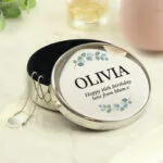 Personalised Botanical Design Round Silver Nickel Plated Trinket Box