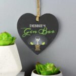 Personalised 'Gin Bar' Hanging Slate Heart Decoration