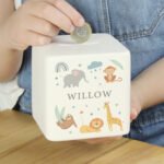 Personalised Safari Animals Design Ceramic Square Money Box - Image 2