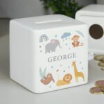 Personalised Safari Animals Design Ceramic Square Money Box - Image 4