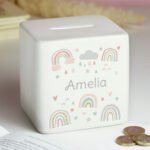 Personalised Name Only Rainbows Design Ceramic Square Money Box - Image 3