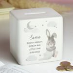 Personalised Baby Bunny Design Ceramic Square Money Box