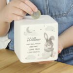 Personalised Baby Bunny Design Ceramic Square Money Box - Image 2