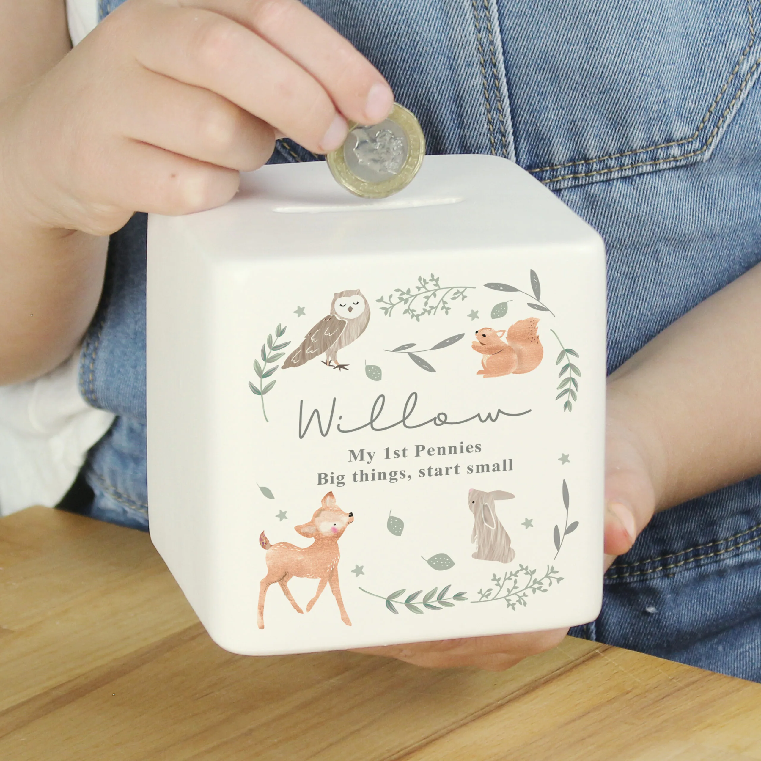 Personalised Woodland Animals Design Ceramic Square Money Box - Image 2