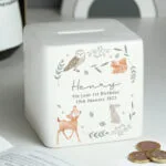 Personalised Woodland Animals Design Ceramic Square Money Box - Image 6