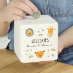 Personalised Scandi Safari Animals Design Ceramic Square Money Box - Image 2