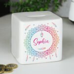 Personalised Name Only Dreamcatcher Design Ceramic Square Money Box - Image 3