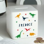Personalised Name Only Dinosaur Design Ceramic Square Money Box