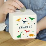 Personalised Name Only Dinosaur Design Ceramic Square Money Box - Image 2