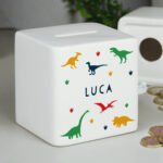 Personalised Name Only Dinosaur Design Ceramic Square Money Box - Image 3